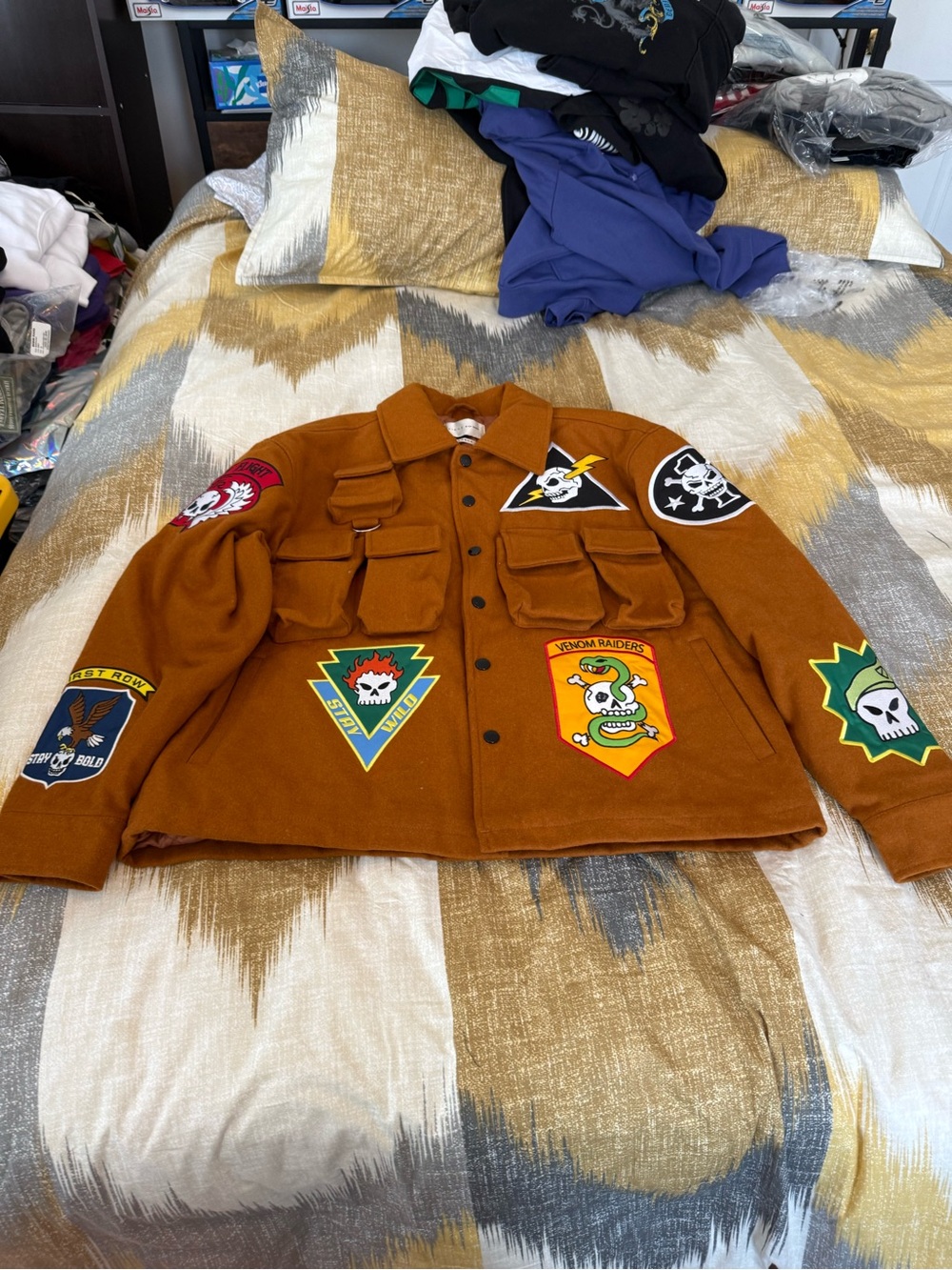 First Row Men's Rust Patch Pocket Military Field Jacket Size L